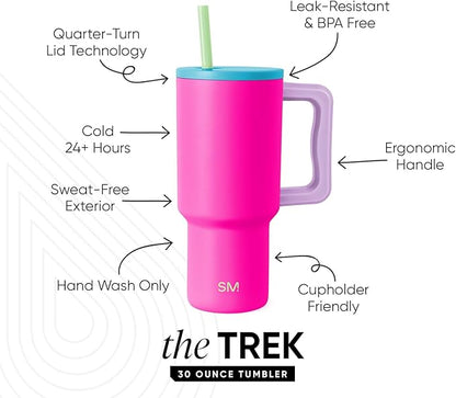 Simple Modern 30 oz Trek Tumbler with Handle and Straw Lid | Cup Holder Friendly Insulated Stainless Steel Travel Mug | 80s Mix (Pack of 12)