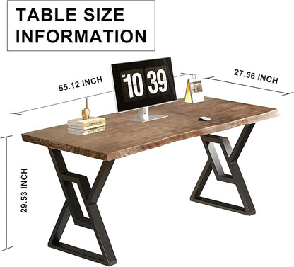 Rustic Brown 55-inch Solid Wood Computer Desk - Modern Gaming Workbench for Home Office, Modern Simple Design, Ideal for Study, Writing, Dining