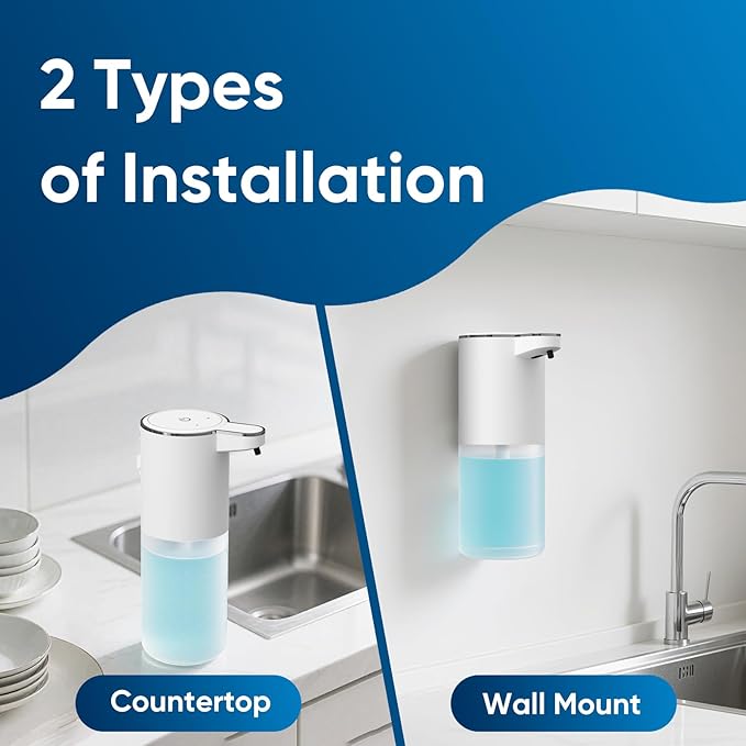 Automatic Liquid Soap Dispenser Touchless – 400ml Hand Soap Liquid Dispenser for Bathroom & Kitchen, Wall Mount or Countertop, 4 Adjustable Foam Levels, Rechargeable, IPX5 Waterproof