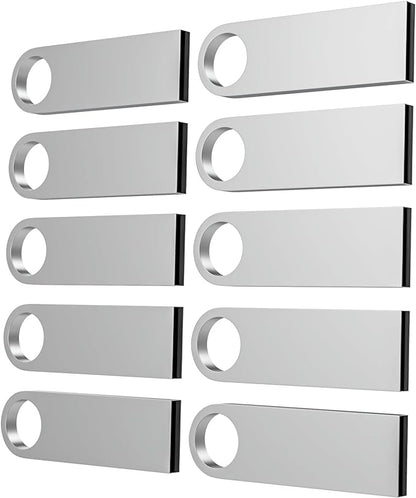 ABLAZE 1GB Flash Drive 10 Pack, Metal USB 2.0 Thumb Drives with Keychains USB Sticks Pendrives (Sliver)