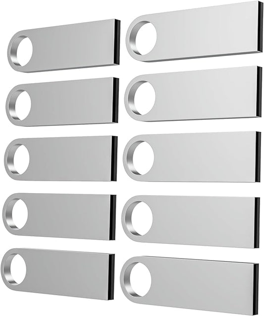 ABLAZE 1GB Flash Drive 10 Pack, Metal USB 2.0 Thumb Drives with Keychains USB Sticks Pendrives (Sliver)