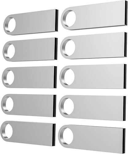 ABLAZE 32GB Flash Drive 10 Pack, Metal USB 2.0 Thumb Drives with Keychains USB Sticks Pendrives (Sliver)