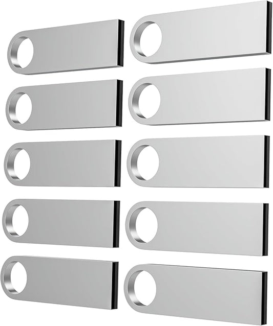 ABLAZE 16GB Flash Drive 10 Pack, Metal USB 2.0 Thumb Drives with Keychains USB Sticks Pendrives (Sliver)