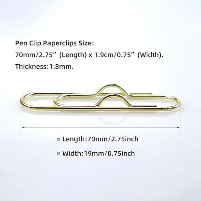18 PCS 2.75 Inch (70mm) Paper Clips Gold Rust Resistant Metal Strong Pen Clip Style Paperclips for Office School Documents