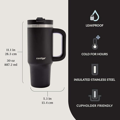 Contigo Streeterville 30oz Tumbler, Stainless Steel Vacuum Insulated, Leak-Proof, Cold for 29 Hours, Fits in cupholders, Licorice