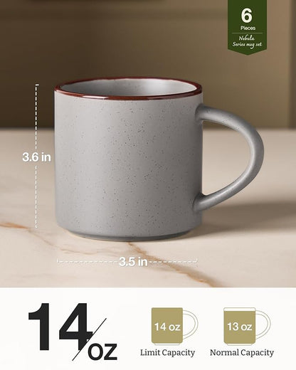famiware Coffee Mugs Set of 6, Nebula 14oz Coffee Mugs, Ceramic Cup Set with Handle for Latte, Tea, Milk, Cappuccino, Cocoa, Dark Gray