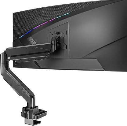 WALI Ultrawide Monitor Arm for 13 to 49 Inch Heavy Duty Curved Screens, Holds 33 Lbs, Adjustable Gas Spring Single Monitor Desk Mount with C-Clamp, Grommet Base, 75x75/100x100 VESA, (GSM001XL), Black