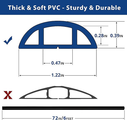 Cord Cover Floor 6ft Black, PVC Floor Cable Cover, Cord Hider Floor Cord Protector Prevent Cable Trips & Protect Wires, Floor Cable Management Hide Cords on Floor, Cord Cavity - W0.47 x H0.28