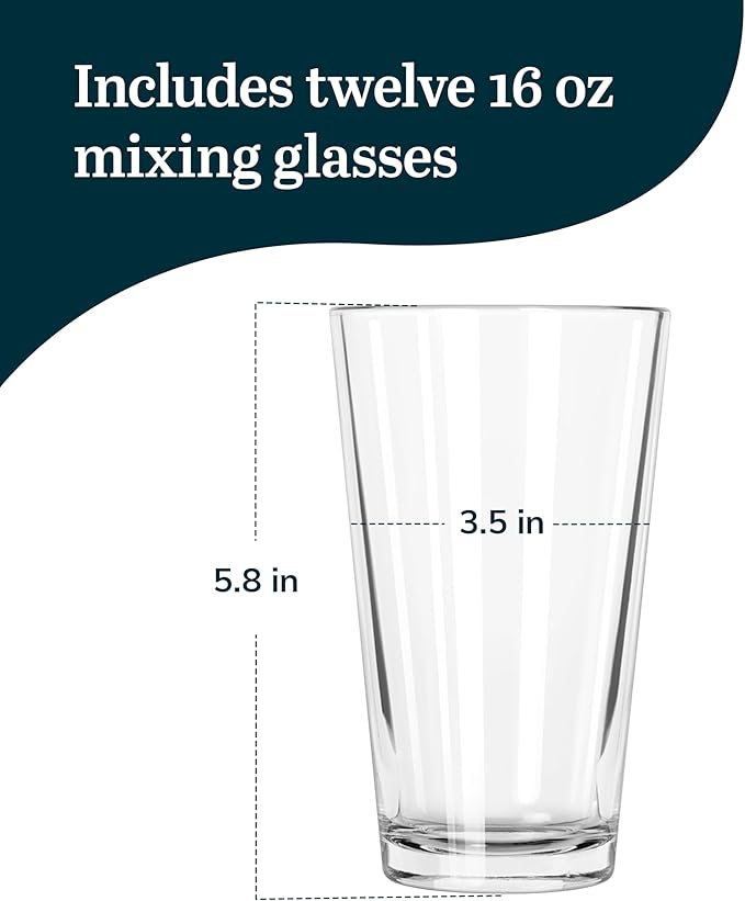 Libbey 1639HT Restaurant Basics DuraTuff 16 oz Pint Glasses Set of 12, All Purpose Heavy Duty Glasses, Glass Drinkware for Beer, Water, Soda and More