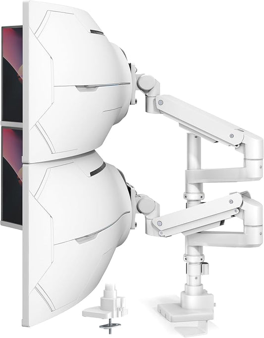 Dual Monitor-Arm Heavy-Duty for 17-57-Inch Screens - Ultrawide Vertical Dual Monitor Mount, Fully Adjustable Stacked Double Monitor Desk Mount Stand, Max Load 44 lbs per Screen, VESA 75/100 mm, White