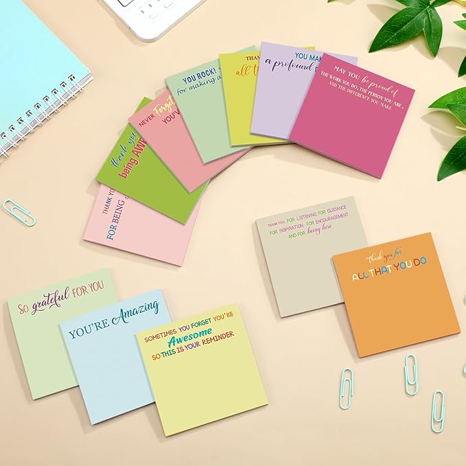 Yinder 24 Pcs Employee Appreciation Sticky Notes Xmas Gift Bulk Motivation Note Pads Mini Inspirational Note Gift for Teacher Nurse Staff Coworker Office Supply 3 x 3'' (Appreciation,Macaron)