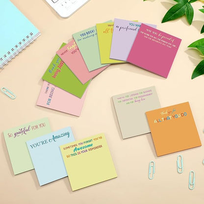 Yinder 24 Pcs Employee Appreciation Sticky Notes Xmas Gift Bulk Motivation Note Pads Mini Inspirational Note Gift for Teacher Nurse Staff Coworker Office Supply 3 x 3'' (Appreciation,Macaron)