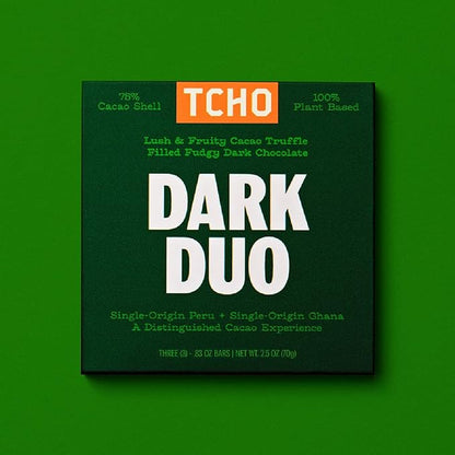 TCHO Dark Duo 75% Dark Chocolate Bars (5 pack) | Plant Based, Organic & Fair Trade, | Non GMO, Non-Dairy, Vegan Chocolate, Soy Free (2.5oz each)