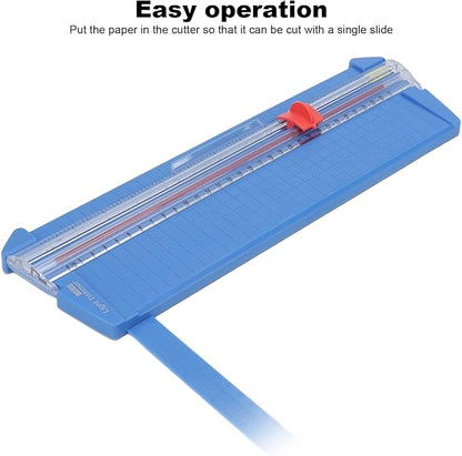 Pssopp Small Paper Cutter, Accurate Portable Paper Trimmer with Premium Plastic, High Stability for 12.40in A3, Ideal for Office and Home (13830 Blue)