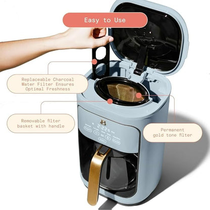 Beautiful 14-Cup Programmable Coffee Maker with Touch-Activated Display – Brew Hot Coffee Fast, Keep Warm & Auto-Pause (Cornflower Blue)