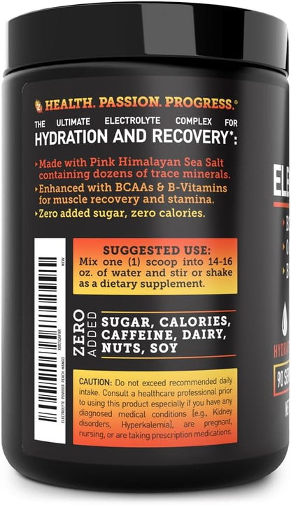 Zeal Electrolyte Powder - 90 Servings | Keto Electrolytes Powder | Zero Sugar, BCAAs, B-Vitamins | Potassium, Zinc, Magnesium | Hydration Powder Recovery Drink | Peach Mango