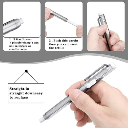 24 Pieces Retractable Mechanical Eraser Pen Bulks Retractable Mechanical Stick Eraser Refill for Teacher Gifts Painting Writing Office Daily Study (Clear Black)