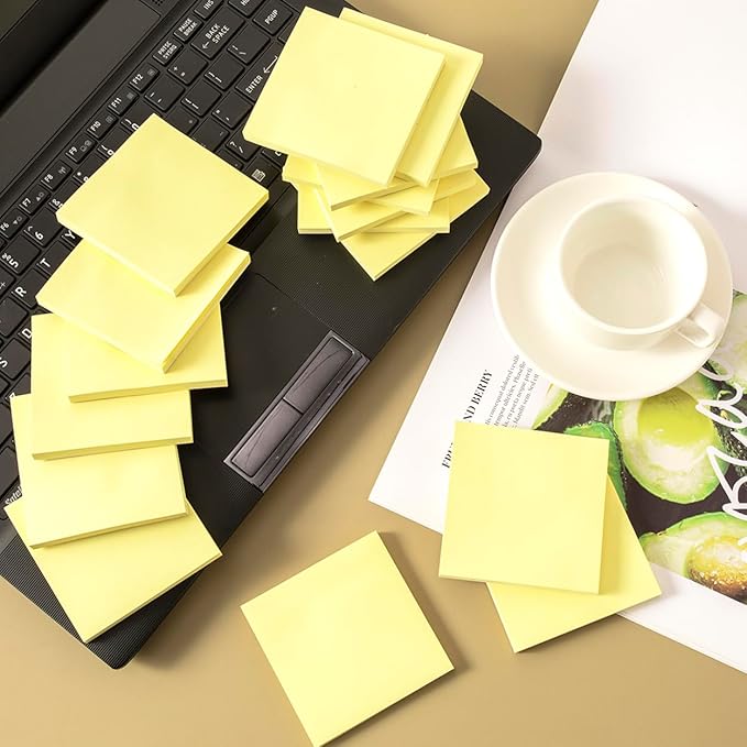 Sticky Notes 3x3 in Yellow, 12 Pads, Strong Adhesive, Clean Removal, Recyclable, Self-Stick Pads, Easy to Stick for Home, Office, Notebook