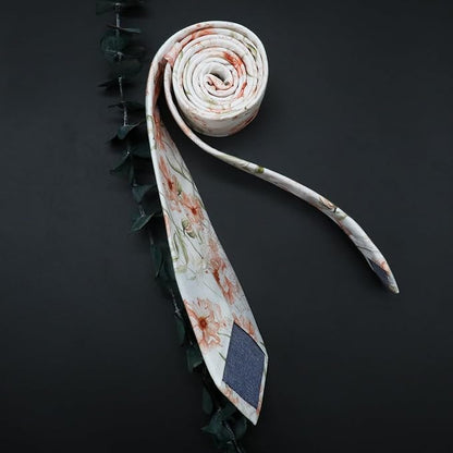 Cotton Floral Ties for Men 2.76" Men's Skinny Tie Linen Flower Printed Neck Tie for Wedding Dating Party