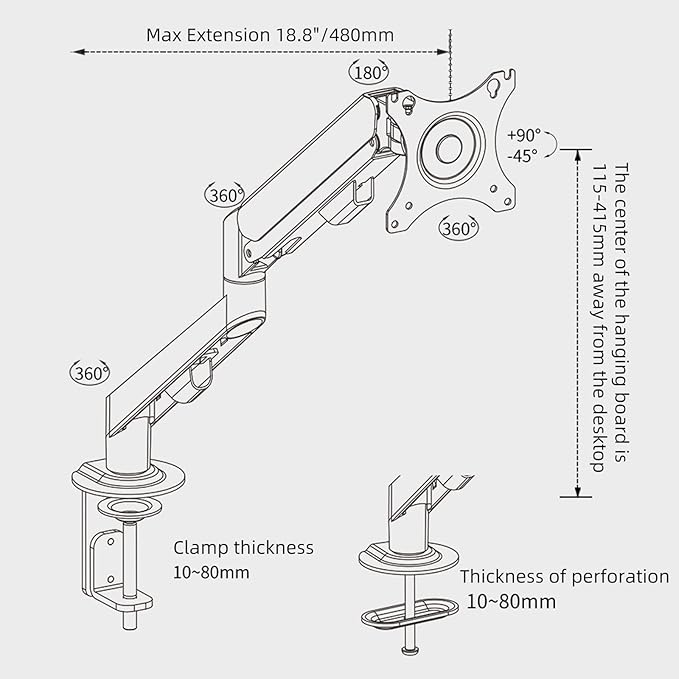 Monitor Arm Desk Mount Single 17-34 inch Portable Adjustable Vesa Stand Gas Spring Desktop Bracket 4.4 to 19.8 lbs with Clamp and Grommet Screen Up to 34 inch Computer pc M5-B