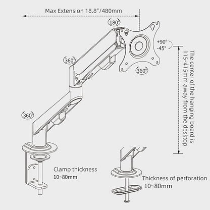 Monitor Arm Desk Mount Single 17-34 inch Portable Adjustable Vesa Stand Gas Spring Desktop Bracket 4.4 to 19.8 lbs with Clamp and Grommet Screen Up to 34 inch Computer pc M5-B