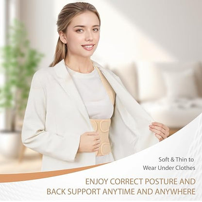 Posture Corrector for Women & Men, Adjustable Back Brace with Full Back & Shoulder Support, Spine Alignment for Upper Back Pain Relief, Scoliosis & Hunchback(Beige,Large)