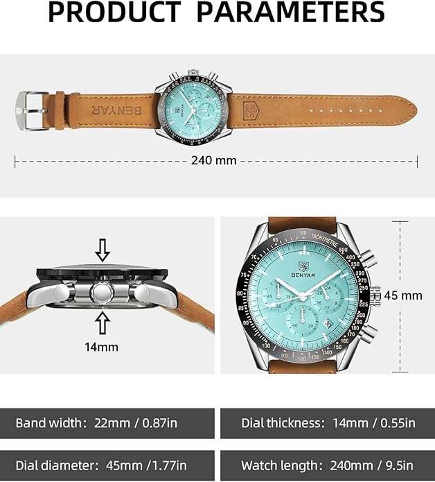 BY BENYAR Watch for Men Analog Quartz Chronograph Waterproof Luminous Designer Mens Wrist Watches Business Work Sport Casual Dress Watch with Silicone Strap Elegant Gifts for Men