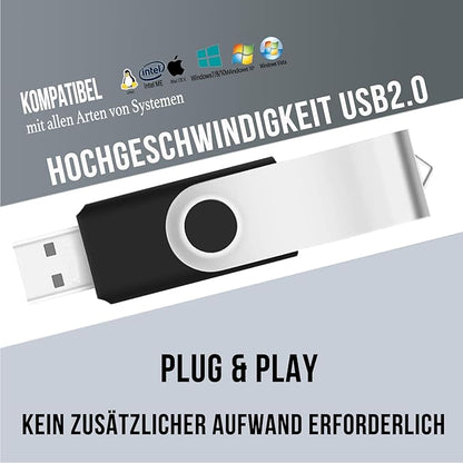 4GB USB Flash Drive 10 Pack JBOS 4 GB USB Drives Memory Stick Swivel Thumb Drives Gig Stick USB2.0 Pen Drive, 4 Gig UBS Flash Drive, Jump Drive, USB Stic - Black/Label Sheet Included