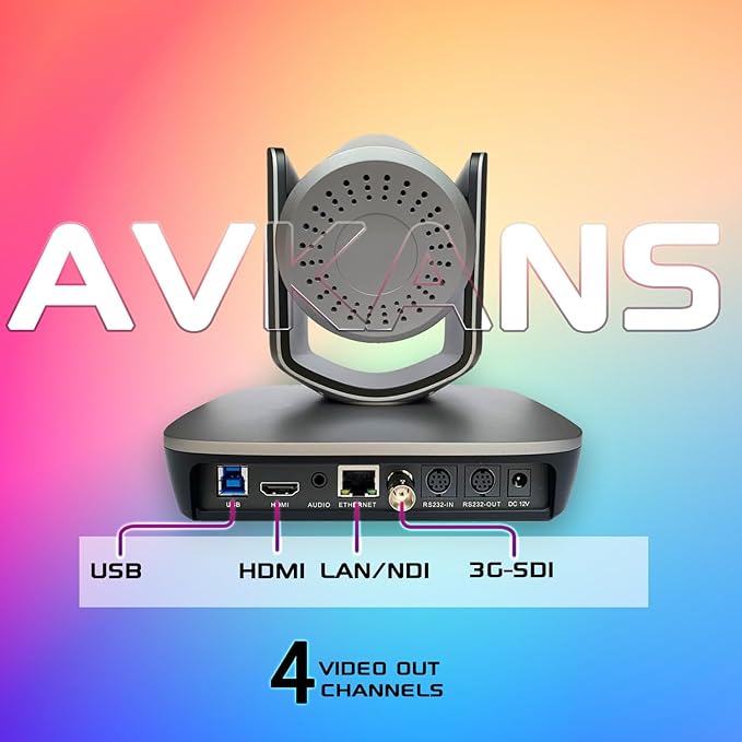 AVKANS NDI Camera, 20X Zoom 3G-SDI HDMI PTZ USB Web Camera with USB Video Output for Church Worship Live Events, PoE IP Livestream Video Camcorder for Video Production