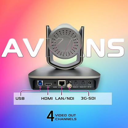 AVKANS NDI Camera, 20X Zoom 3G-SDI HDMI PTZ USB Web Camera with USB Video Output for Church Worship Live Events, PoE IP Livestream Video Camcorder for Video Production