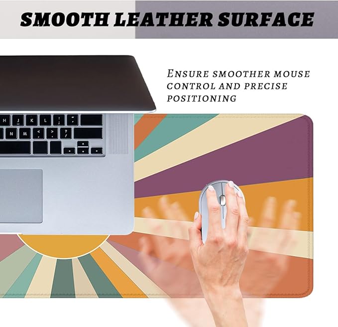 Boho Desk Pad Mouse Pad Colorful Mid Retro Sunburst Aesthetic XL Mouse Pad Large Mousepad Extended Laptop Keyboard Mat Gaming Desk Pad Mouse Mat 31.5"x11.8"