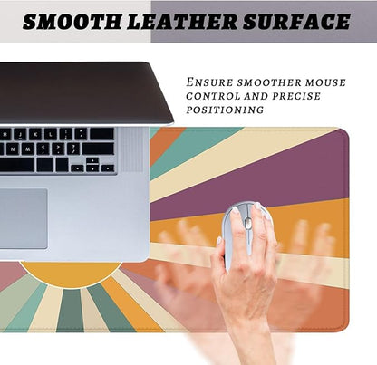 Boho Desk Pad Mouse Pad Colorful Mid Retro Sunburst Aesthetic XL Mouse Pad Large Mousepad Extended Laptop Keyboard Mat Gaming Desk Pad Mouse Mat 31.5"x11.8"