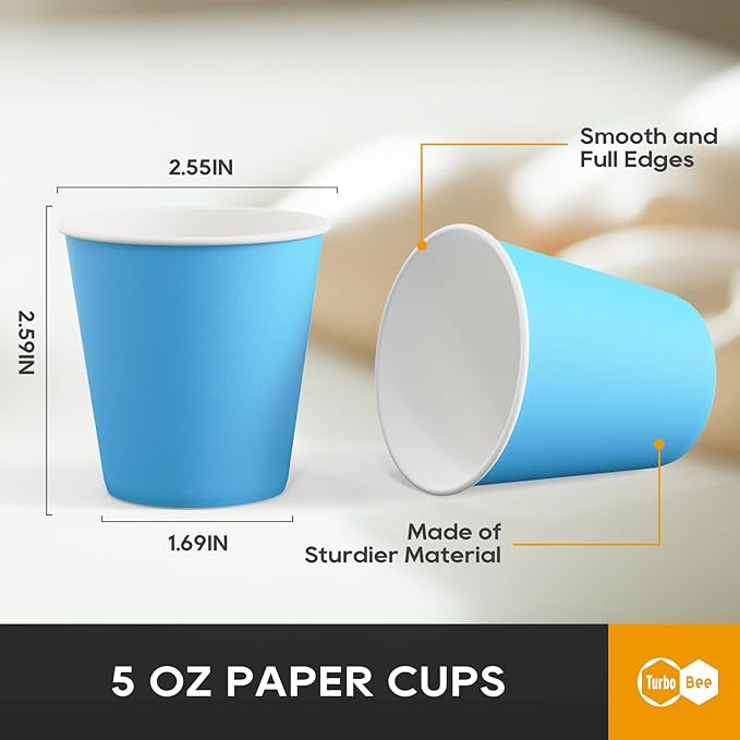 Turbo Bee 600 Pack 5oz Disposable Paper Cups Bulk - Cold Beverage Water Cups for Parties, Offices, Events, Snacks and Mouthwash Use