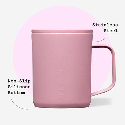 Corkcicle Classic Coffee Mug - Triple Insulated Stainless Steel Travel Mug - Shatter-Proof Lid - Keeps Drink Hot Over 3 Hours - Holiday Mug Gift - Great for Gifting Warmth - 16 oz - Desert Rose