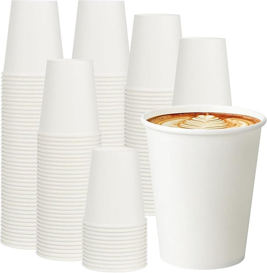 100 Pack 8 oz Paper Cups, Disposable Coffee Cups, White Hot/Cold Beverage Drinking Cups for Water, Coffee, or Juice, Perfect for office, Party, Home