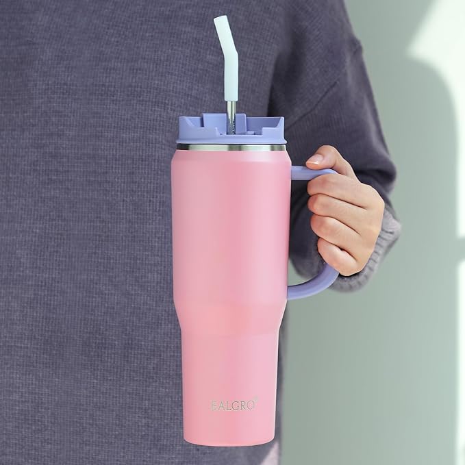 40 oz Tumbler with Handle, Insulated Tumblers with Lid and Straw, Large Metal Sports Water Bottle Jug, Thermal Stainless Steel Travel Coffee Mug Cup, Sage Green