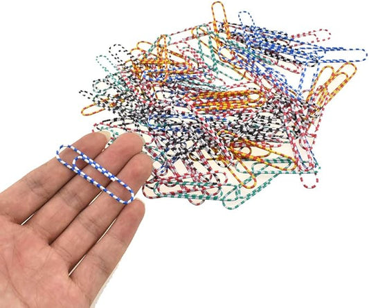 HAHIYO Paper Clips 2 inches (50mm) Length Striped Paperclips Vinyl Coated Prevent Scratching Tearing The Pages Sturdy Assorted Colors for Bookmark Organize Home Office School 100 Pack