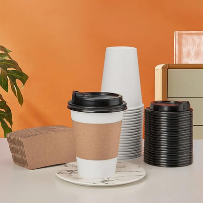 RACETOP [100 pack] Disposable Coffee Cups with Lids 12 oz, Hot Paper Cups with Lids, To Go Cup with Lid
