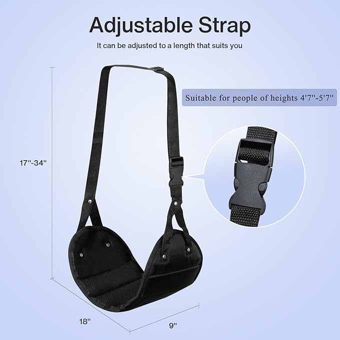 Airplane Foot Hammock, Portable Airplane Footrest to Relax Feet, Adjustable Foot Hanger for Long Trip Home Office, Travel Essentials, Black