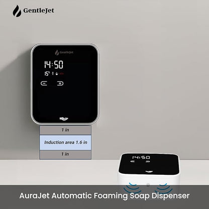 AuraJet Automatic Foaming Soap Dispenser, LED Display, Aluminum Alloy Body, 5 Foam Levels Adjustable, USB-C or Battery Powered, 16.2 oz Automatic Soap Dispenser Touchless Wall Mount