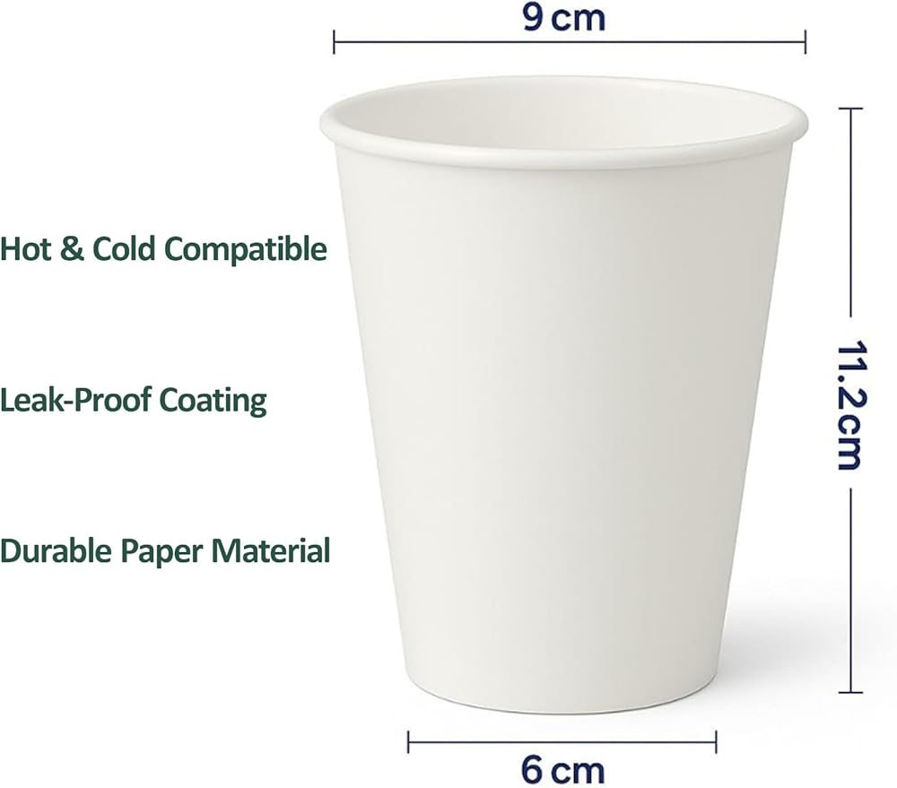 360 Count Pack 12 oz Disposable Paper Coffee Cups, Hot & Cold Drink Cups for Coffee, Tea, Juice, Leak-Proof Food Safe White Paper Cups for Home, Office, Cafes, Travel,