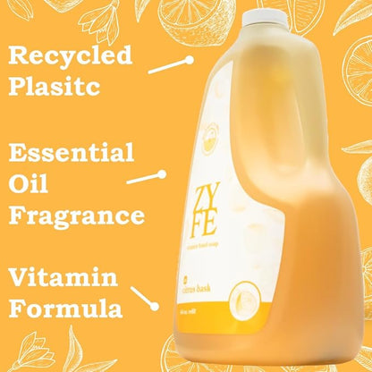 Vitamin Hand Soap Refill - Liquid Hand Soap - Natural Plant Derived Moisturizing Handsoap with Essential Oil Fragrance Citrus Bask - Soft Hand Wash for Kitchen & Bathroom - Lush Soft Soap 64oz