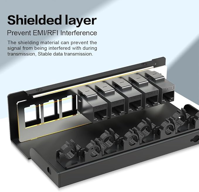 8Port Patch Panel CAT6 Keystone Patch Panel Shielded Network Patch Patch with Smart Cable Management for Home/Office Network (1U 8Port, CAT6)