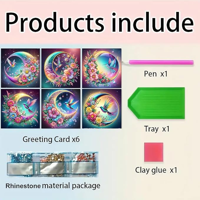 12pcs Diamond Art Painting Postcards with Envelope, Hummingbird Pattern Daily DIY Handmade Greeting Cards Wishing Cards for Special Occasion Festival Craft Gift