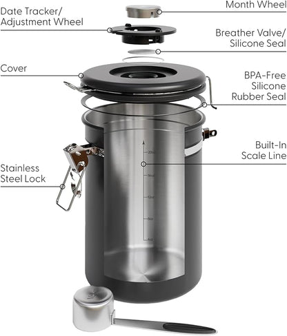 Veken Coffee Canister with Window,Airtight Stainless Steel Pantry Container,Home Kitchen Food Storage Organizers for Ground,Beans,Espresso,Rice,Tea,Sugar,Cereal, Decor,Bar Accessories,Gifts,22OZ,Black