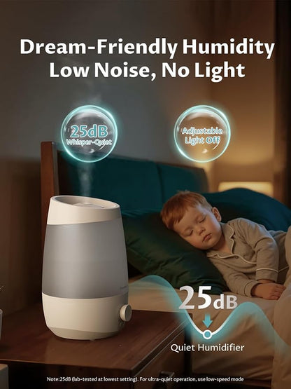 BREEZOME Humidifiers for Bedroom, 2.5L Humidifiers for Home, 250ml/h Mist Output, 7 Adjustable LED,25hrs Essential Oil Diffuser, 25dB Top Fill Ultrasonic Humidifier for Baby and Indoor Plants, White