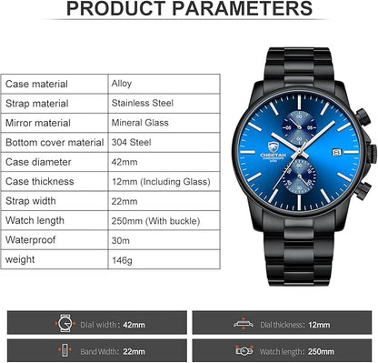 GOLDEN HOUR Fashion Business Mens Watches with Stainless Steel Waterproof Chronograph Quartz Watch for Men, Auto Date