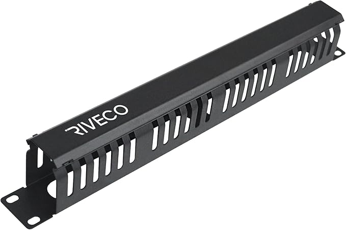 RIVECO 1U Cable Management for Racks & Server Cabinets Managing Cord & Wire, Cable Raceway for 19” Rack Mount 24 Slots Large 2.8 Inches Capacity Black, 1 Piece