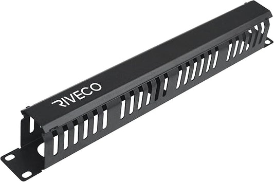 RIVECO 1U Cable Management for Racks & Server Cabinets Managing Cord & Wire, Cable Raceway for 19” Rack Mount 24 Slots Large 2.8 Inches Capacity Black, 1 Piece