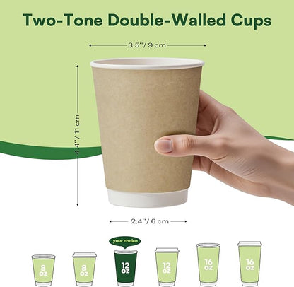 Disposable Coffee Cups 12 oz Paper Cups,50 Pack Compostable Cups Double Wall Hot Cups, BPI Certified PLA Coated Disposable Cups, Kraft Paper Coffee Cups for Everyday To-go Office Coffee Bar Supplies